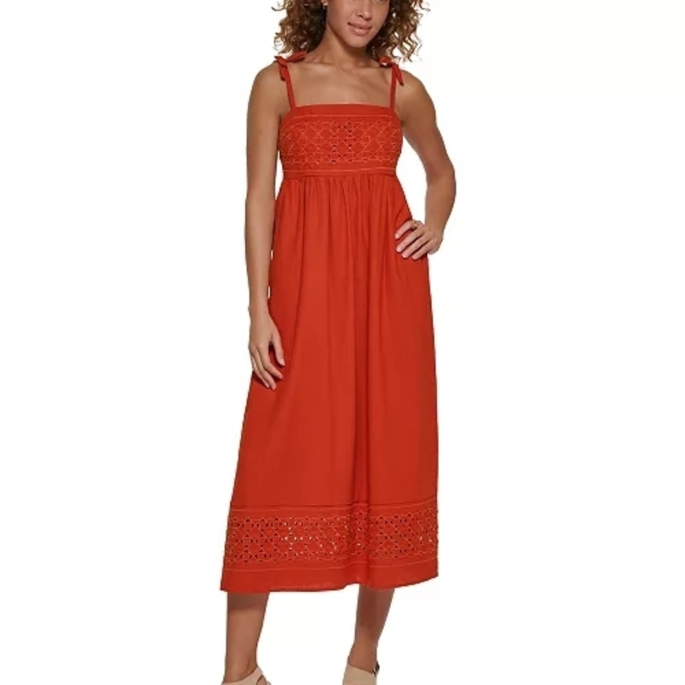 Calvin Klein Linen Blend A-Line Orange Maxi Dress 14